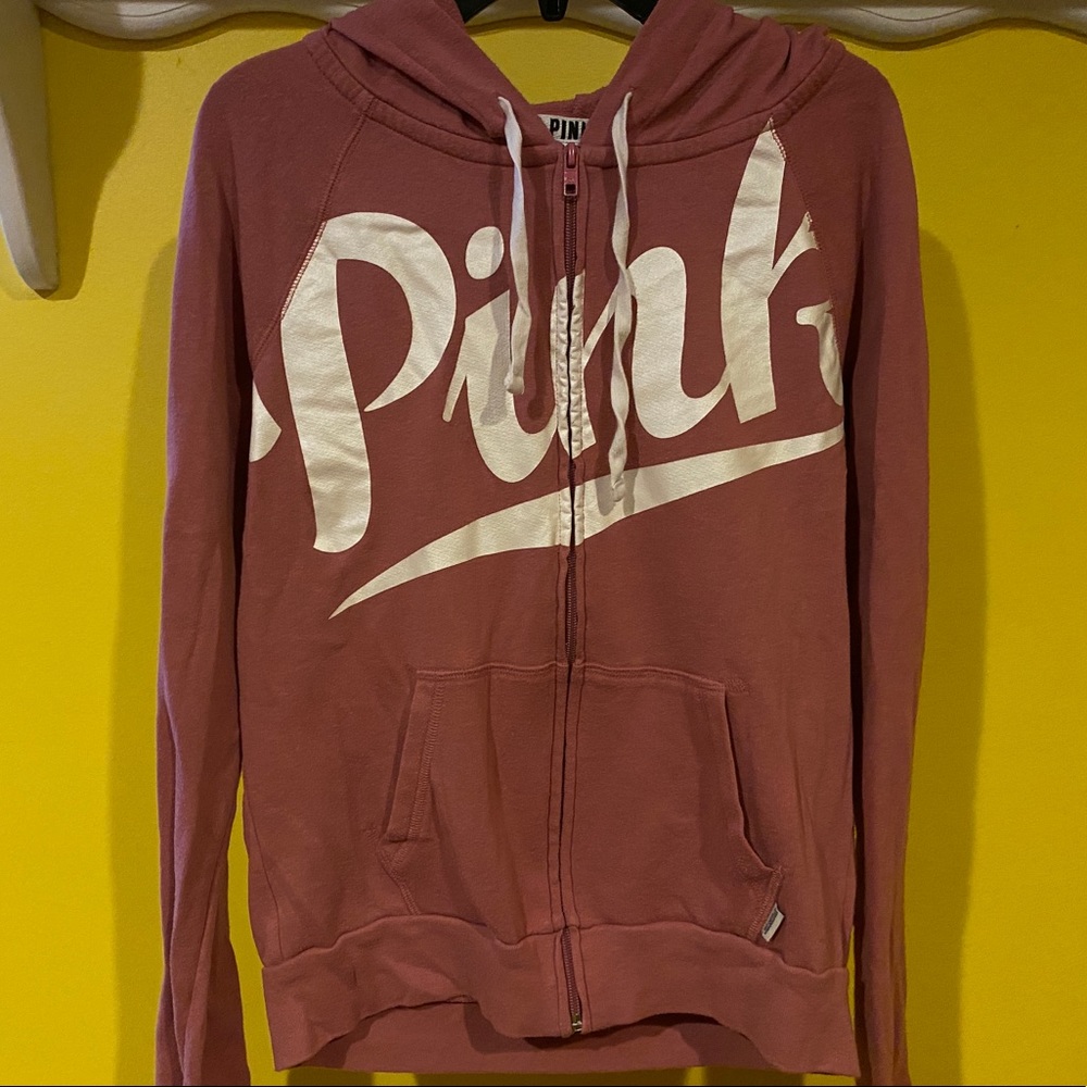 pink graphic zip up hoodie from vs pink